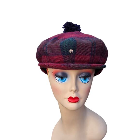 VTG Tartan wool newsboy cap / tam with pom — made in Ireland by Jonathan Richard main image 4